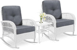 VIVIJASON 3-Piece Outdoor Conversation Bistro Set, Patio Wicker Rocking Chairs Rattan Furniture Sets w/ 2 Rattan Chairs - Photo 1