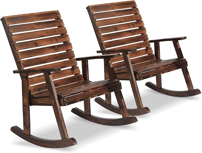 Garturects Outdoor Rocking Chairs Set of 2 - Patio Wood Rocking Chair Furniture Rustic Porch Rocker Chair for Yard, Porch, Balcony & Garden