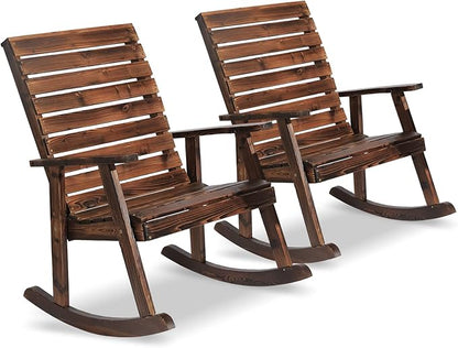 Garturects Outdoor Rocking Chairs Set of 2 - Patio Wood Rocking Chair Furniture Rustic Porch Rocker Chair for Yard, Porch, Balcony & Garden