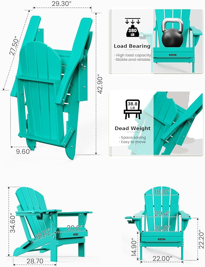 MUCHENGHY Folding Adirondack Chairs, Patio Chairs, Lawn Chairs, Outdoor Chair, Adirondack Chair Plastic, Fire Pit Chairs - Photo 3