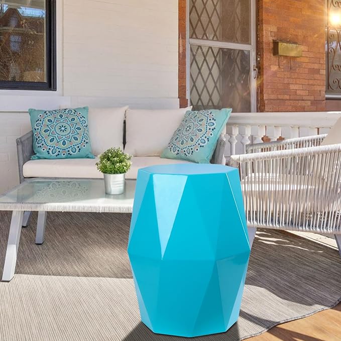 Vipush Outdoor Lace Cut Iron Side Table,Patio Garden Stool Coffee End Table Nightstand for Small Spaces,Living Room,Front Porch,Poolside (Lack Blue)