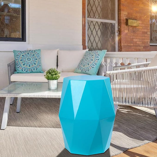 Vipush Outdoor Lace Cut Iron Side Table,Patio Garden Stool Coffee End Table Nightstand for Small Spaces,Living Room,Front Porch,Poolside (Lack Blue)