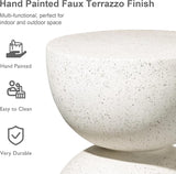 Glitzhome Outdoor Side Table, Round Accent End Table, Lightweight Hourglass Faux Terrazzo Decorative Garden Stool - Photo 4
