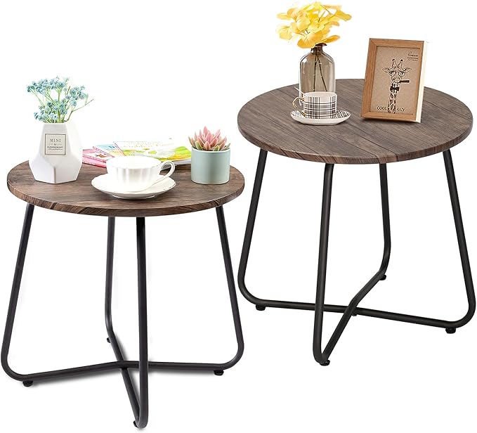 VECELO Patio Outdoor Table, Small Round Side Table Anti-Rust Metal Style, Coffee Drink Table for Garden Balcony, Yard - Photo 1