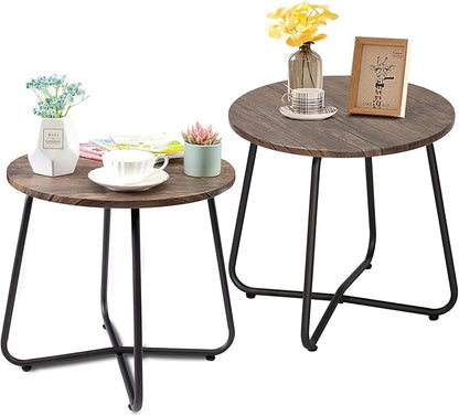 VECELO Patio Outdoor Table,Small Round Side Table Anti-Rust Metal Style,Coffee Drink Table for Garden Balcony,Yard,Living Room,Bedroom