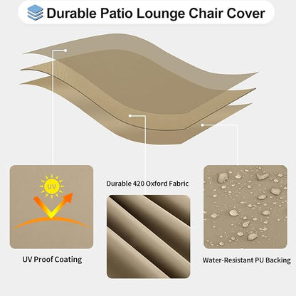 OutdoorLines Outdoor Waterproof Patio Chaise Lounge Chair Cover - UV Resistant Lounger Covers Heavy Duty Weatherproof Patio Sofa Furniture Covers, 2 Packs, 68Wx30Dx30H Inches, Camel