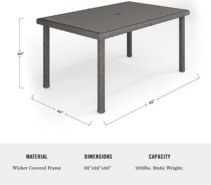 Martha Stewart Bedford 62" Indoor-Outdoor Patio Table with Faux Wood Top and Rattan Wicker Finish in Gray