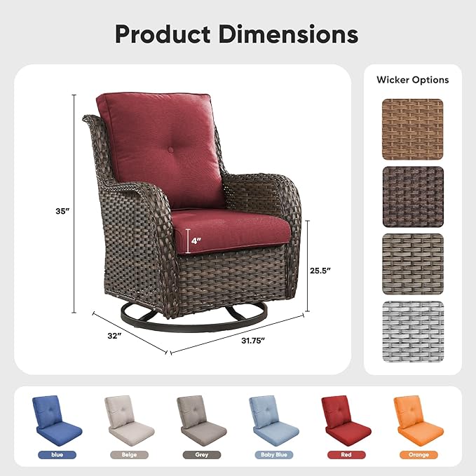 Belord Outdoor Swivel Chairs Set of 2, Patio Wicker Rocker Chairs, All Weather Patio Conversation Furniture Set - Photo 2