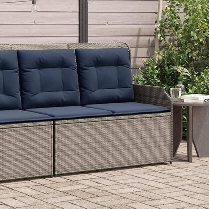 Outdoor Reclining Patio Bench, 2-Person PE Rattan Garden Seat with Adjustable Armrests and Removable Cushions, Grey All-Weather Furniture for Porch, Backyard, Balcony