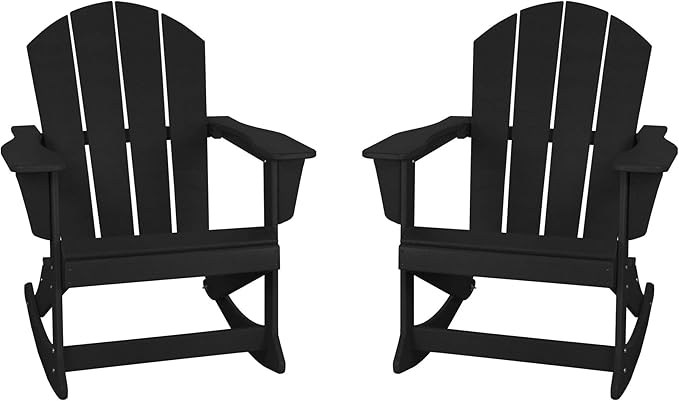 WestinTrends Malibu 2 Piece Set Outdoor/Patio Poly Adirondack Rocking Chairs (2 Seater), Black