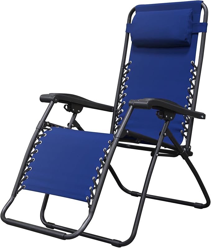 Caravan Sports Zero Gravity Outdoor Portable Folding Camping Lawn Deck Patio Pool Recliner Lounge Chair for Adults, Adjustable Headrest, Blue