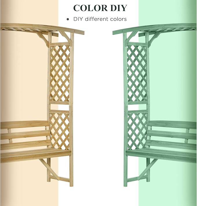 Outsunny Patio Garden Bench Arbor Arch with Pergola and 2 Trellises, 3 Seat Natural Wooden Outdoor Bench for Grape Vines & Climbing Plants, Backyard Decor, Natural