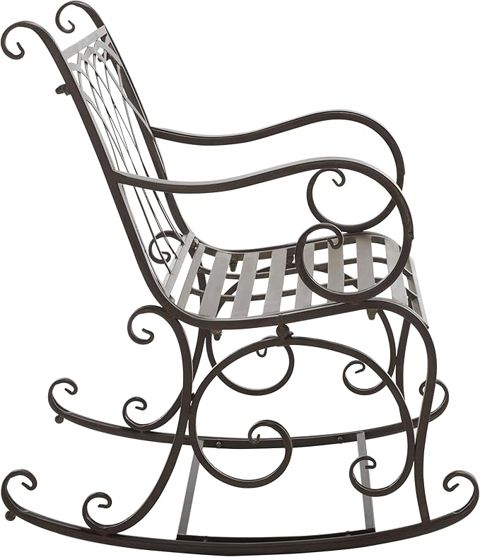 SAFAVIEH Outdoor Collection Medrano Victorian Rustic Brown Wrought Iron Rocking Chair