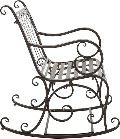 SAFAVIEH Outdoor Collection Medrano Victorian Rustic Brown Wrought Iron Rocking Chair