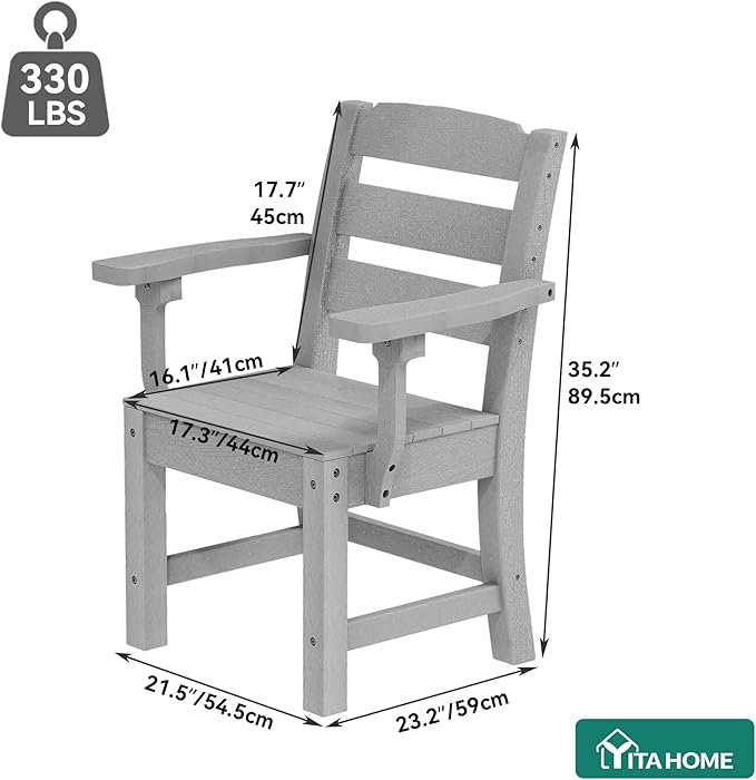 YITAHOME HDPE Chairs Set of 2, Sturdy Patio Chair w/Max Bearing 330 LBS, All-Weather Outdoor Patio Chairs for Terrace, Garden, Backyard, Poolside, White