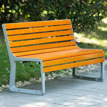 Outdoor Garden Bench, Metal Benches with Back, Loveseat Chair, Traditional Wooden Patio Bench Seat for Outside, Lawn Bench Park(Orange+White,150cm)