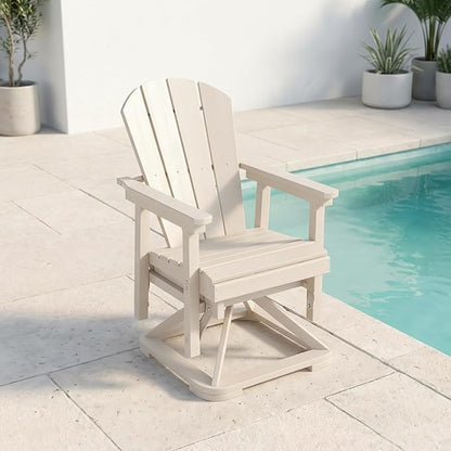 HDPE Swivel Glider Chair Outdoor, Weather Resistant Adirondack Outside Rocking Chair, Wooden Textured Outdoor Swivel Chair for Porch, Balcony, Poolside, Backyard (White)