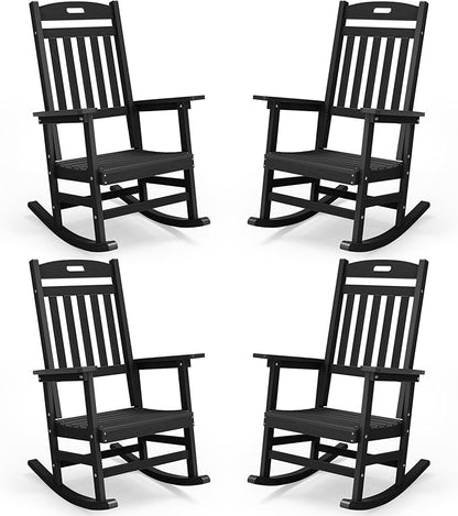 YEFU Outdoor Rocking Chairs Set of 4: Patio Rocking Chair for Adult, Outdoor Rocker Weather Resistant, Easy to Assemble, Safe&Comfortable, Black