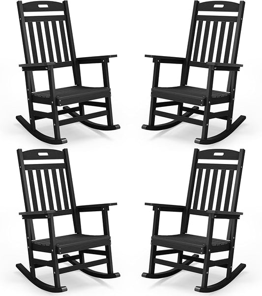 YEFU Outdoor Rocking Chairs Set of 4: Patio Rocking Chair for Adult, Outdoor Rocker Weather Resistant, Easy to Assemble, Safe&Comfortable, Black