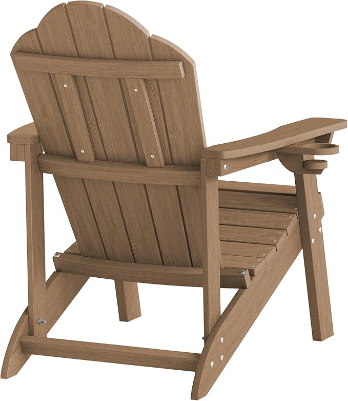 LUE BONA Wood-Grain HDPE Adirondack Chairs Set of 4 - Weather Resistant Seating with Cup Holder for Patio, Fire Pit - Photo 9
