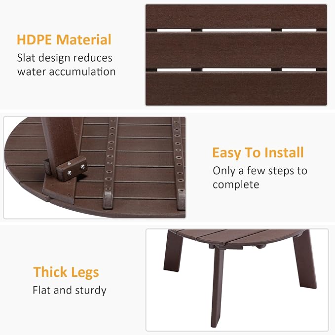 Outdoor Round Coffee Table, Adirondack Patio Coffee Table, Outdoor Large Side Table for Balcony Lawn (Brown)