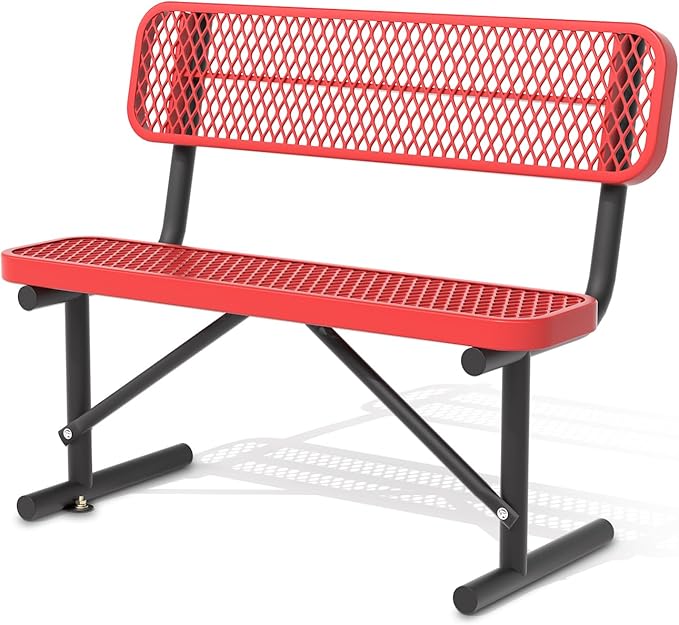 48" Metal Park Benches for Outside - Red Outdoor Benches Heavy Duty Garden Weatherproof Bench with Backrest, Buddy Bench for Schools,Commercial Benches for Shopping Mall, Store, Yard, Patio