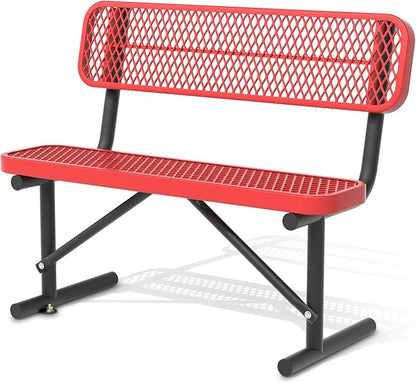 48" Metal Park Benches for Outside - Red Outdoor Benches Heavy Duty Garden Weatherproof Bench with Backrest, Buddy Bench for Schools,Commercial Benches for Shopping Mall, Store, Yard, Patio