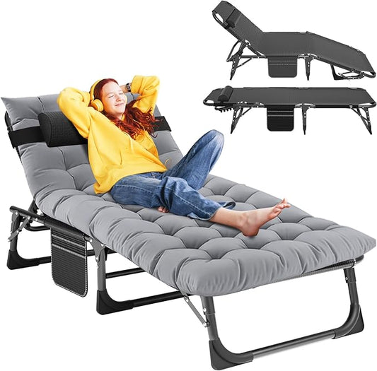 Slsy Folding Chaise Patio Lounge Chairs, Outdoor Reclining Patio Chairs, Heavy Duty Patio Chairs Chaise Lounges for Tanning, Poolside, Beach, Lawn, Camping