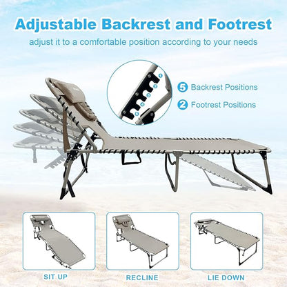 Backpack Sun Tanning Chair with Face Hole & Beach Table, 5-Position Adjustable Folding Lounge Chair Outdoor for Lawn Patio Garden