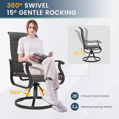 Amopatio Padded Patio Swivel Chairs Set of 4, Outdoor Dining Chairs with Ultra Soft Textilene High Back Seat & Metal Rocker Frame, for Backyard Deck Garden (Dark Gray)