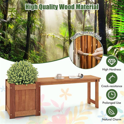 Outdoor Bench with Planter Box 54" Solid Wood Garden Bench and Flower Planter Combo 2-in-1 Seating and Planting Station for Front Porch Patio Deck Natural Finish