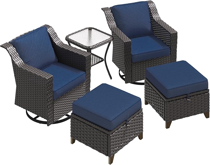 5 Pieces Patio Conversation Furniture Set - Swivel Chairs with Ottomans Set of 2, 1 Side Table - Photo 9