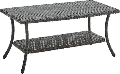 HUMMUH Wicker Patio Coffee Table,Rattan Outdoor Coffee Table with 2-Layer Storage Furniture Tables for Garden,Porch,Backyard (Grey)