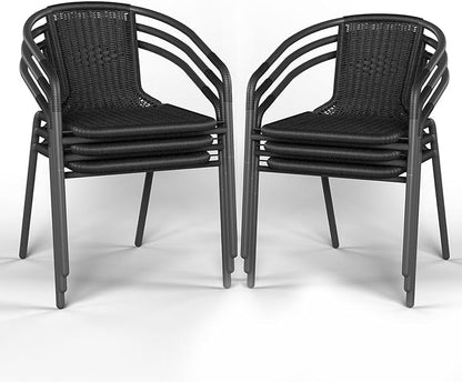 Amopatio Outdoor Dining Chairs Set of 6, Stackable Outdoor Patio Chairs, Rattan Patio Dining Chair, for Bistro, Deck, Yard, Porch, Restaurant, Black