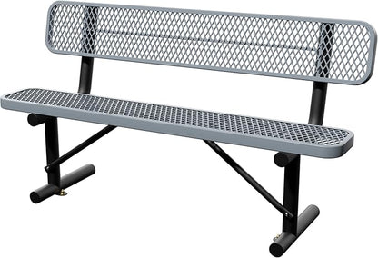 6 Feet Steel Park Bench for Outside, Outdoor Bench with Backrest & Portable Frame, Commercial Benches for Shopping Malls, Stores, Parks, Patios, Decks, Grey