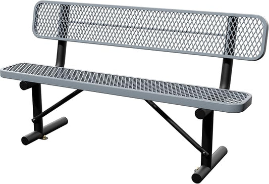 6 Feet Steel Park Bench for Outside, Outdoor Bench with Backrest & Portable Frame, Commercial Benches for Shopping Malls, Stores, Parks, Patios, Decks, Grey