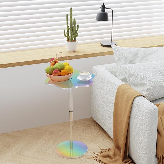 Clear Side Table Rainbow Small Acrylic End Tables 13.8 * 11.6 H: 21.3 Inch Modern Flower-Like Shape Drink Table for - Photo 2
