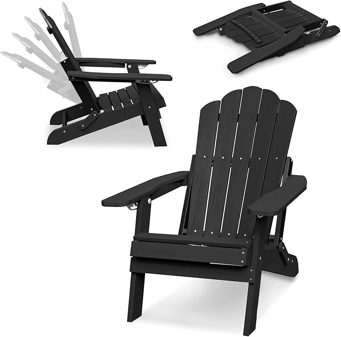 Clihome Outdoor Adirondack Chair Folding Lounge Chairs for Outside Patio Chairs Lawn Chair Plastic Adirondack Chairs for Yard, Garden