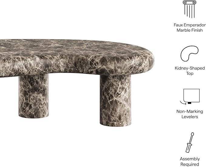 Modway Elowen Faux Marble Coffee Table in Dark Emperador Marble - Faux Emperador Marble Sculptural Center Table for Indoor and Outdoor Spaces