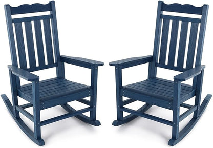 Stoog All-Weather Patio Rocking Chairs Set of 2, Outdoor Rocking Chair with 400 lbs Support, Porch Rocker, Rocking Chairs for Porch, Backyard, Garden and Deck, Blue