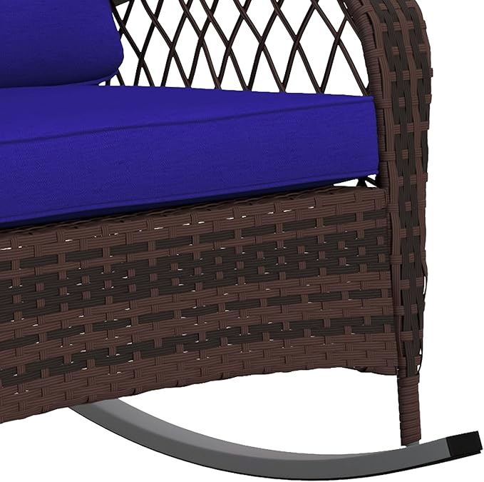 Outsunny Outdoor Wicker Rocking Chair with Wide Seat, Thickened Cushion, Rattan Rocker with Steel Frame for Patio, Garden, Backyard, Dark Blue