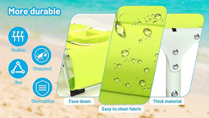 3-in-1 Heavy Duty Tanning Chair with Face Hole Adjustable 5-Position Folding Chaise Lounge Chairs Outside Portable Lay Flat Beach Lounge Chair for Outdoor Sunbathing Patio Pool Lawn (Green)