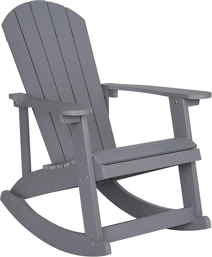 Flash Furniture Set of 2 Savannah Adirondack Rocking Chairs - Commercial Grade All-Weather Gray Poly Resin Wood - Photo 9