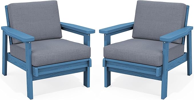 SERWALL HDPE Outdoor Couch Set of 2, Blue Frame and Grey Cushion - Photo 1
