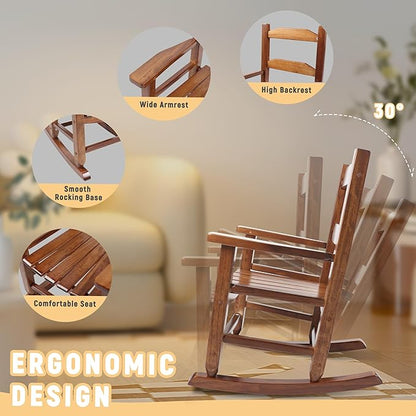 Toddler Rocking Chair Kids Wooden Indoor for Comfy Recliner Rocker for Baby Ages 3-6 Outdoor Lounge Children Playroom Anti-Tip Design Safe & Sturdy Brown