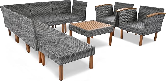 Quarte 9-Piece Patio Rattan Furniture Set, Outdoor Wicker Conversation Set with Coffee Table - Photo 6