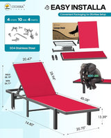 Ciokea Aluminum Chaise Lounge Chair Outdoor with Wheels - Photo 2