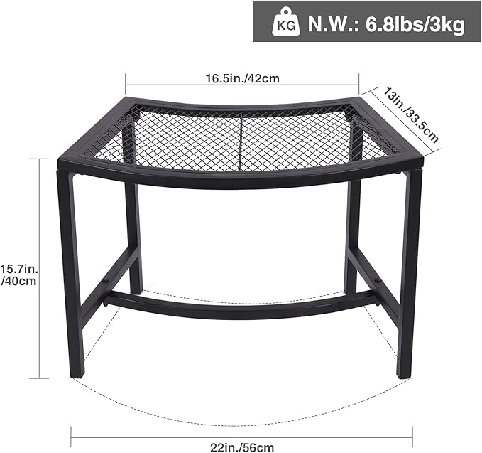 Metal Fire Pit Curved Bench, Backless Powder-Coated Mesh Outdoor Bench, Weatherproof Garden Chair Seating for Firepit Deck Patio Porch Yard, Black