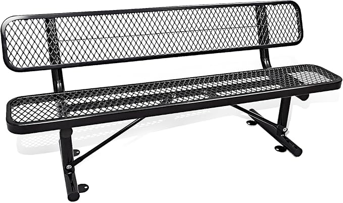 6FT Heavy Duty Park Bench with Back Portable Frame, Outdoor Metal Park Bench with Backrest, Steel Mesh Outdoor Bench for Garden, Lawn, Patio, Porch, Park, Yard (BLACK, 72.4" L x 23.2" W x 32.5" H)