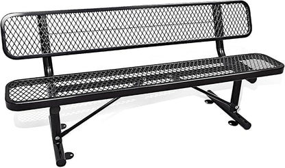 6FT Heavy Duty Park Bench with Back Portable Frame, Outdoor Metal Park Bench with Backrest, Steel Mesh Outdoor Bench for Garden, Lawn, Patio, Porch, Park, Yard (BLACK, 72.4" L x 23.2" W x 32.5" H)